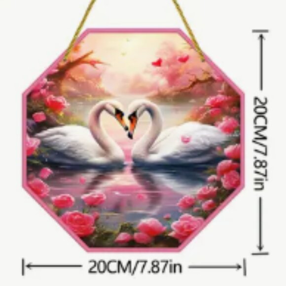 1pc New Style Octagonal Rose Swan Lake Acrylic Hanging Decor Plaque - Picture 1 of 1